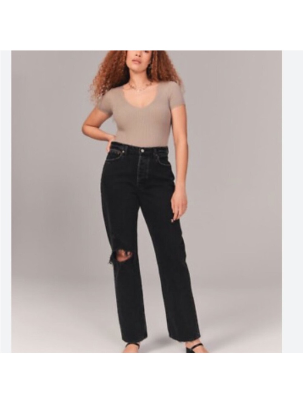 Abercrombie & Fitch The Dad High Rise Black ripped jeans